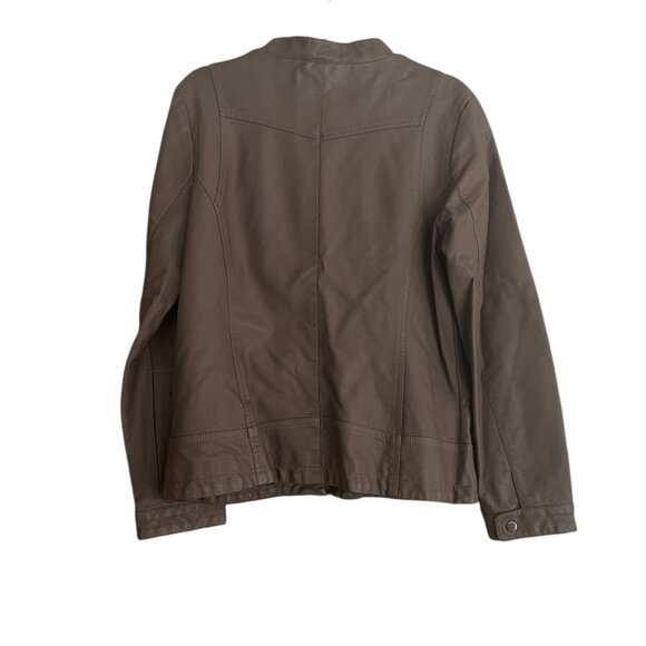 Ricki’s Dark Taupe Vegan Leather Moto Jacket Sz 12 Biker Fitted Lined Zip Pocket - Picture 3 of 5